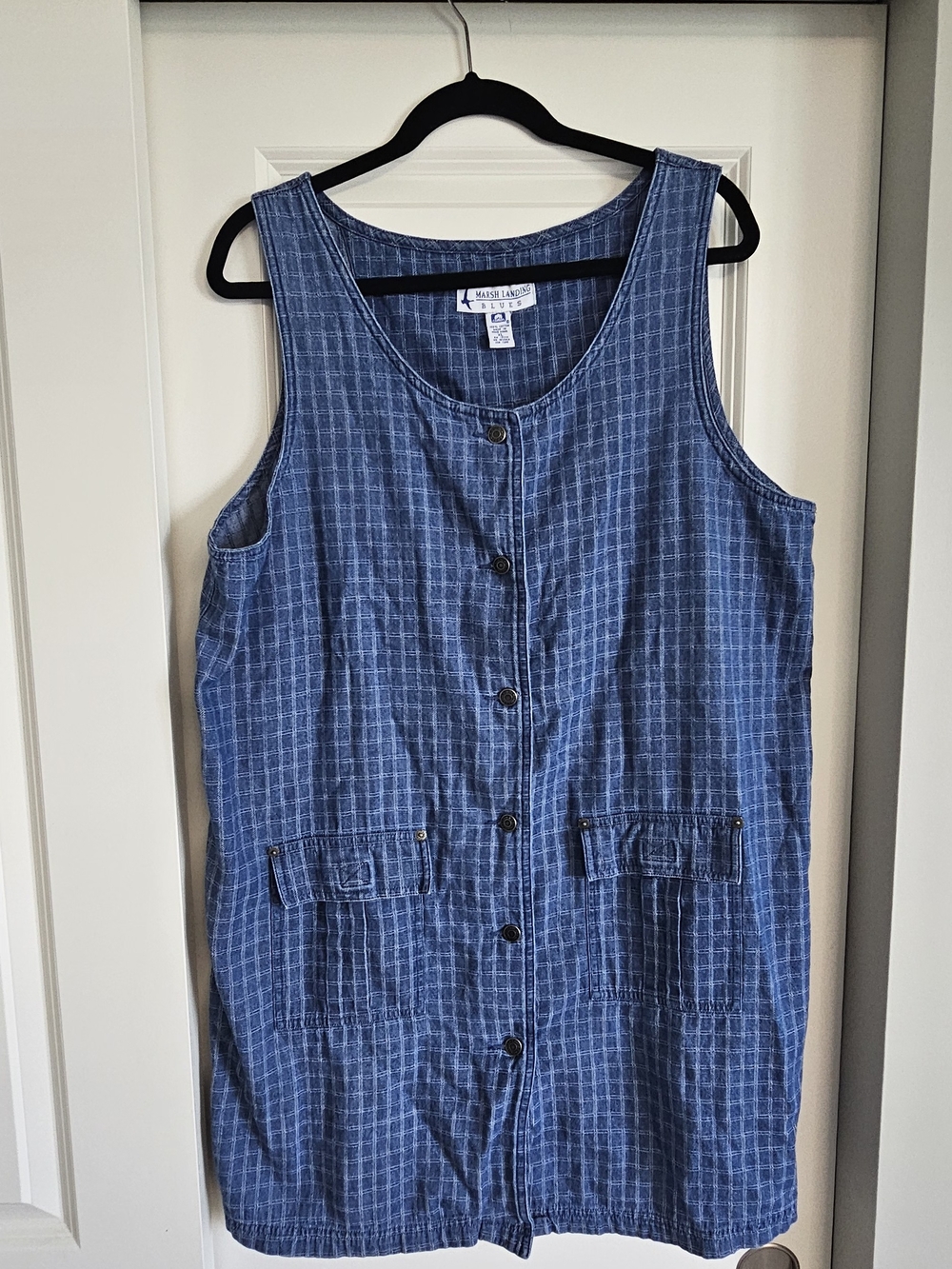 Vintage Blues Checked  Button-Front Denim Shirt Dress